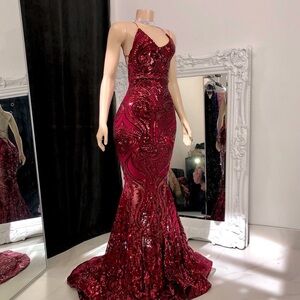 Glamorous Burgundy Sequin Prom Dress